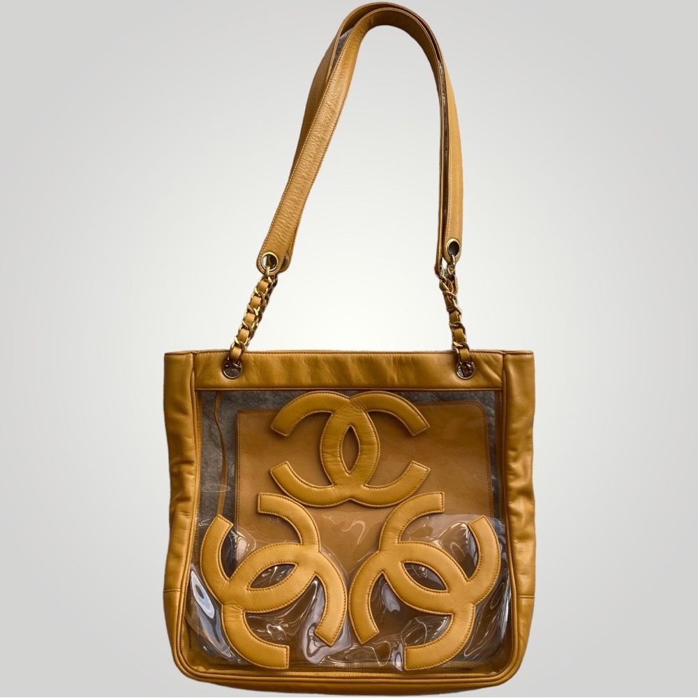 Chanel Clear Tri CC Logo Mustard Yellow Tote Bag π― - Picture 6 of 13